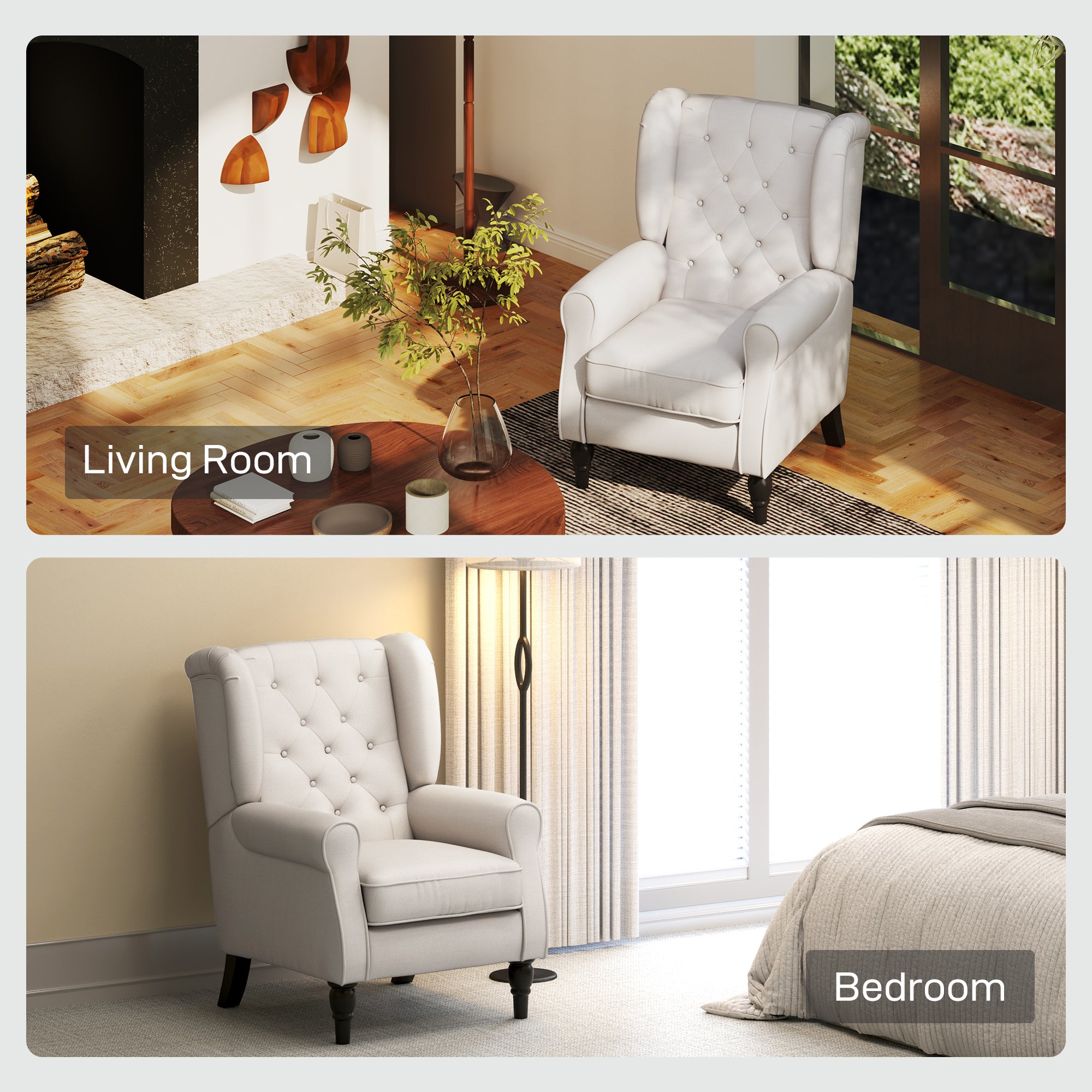 Cream White High Back Accent Chair Wooden Legs Removable Cushion - View 4