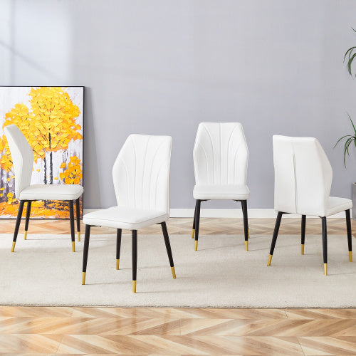 4 Modern Dining Chairs With Stylish PU Patterned Backrest And Black Metal Legs — Set of 4