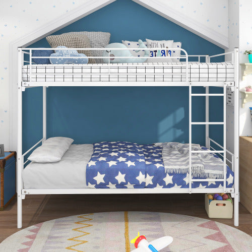 Twin-Over-Twin Bunk Bed With Metal Frame And Ladder, Space-Saving Design, White