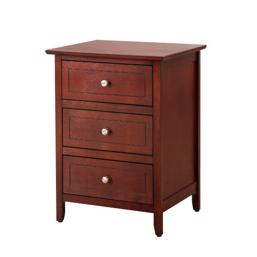 Coocosh Nightstand with three drawers, crafted from durable hardwood, featuring a rich mahogany finish, measuring approximately 24x16x28 inches, presented in a main view to highlight functionality and elegant design.