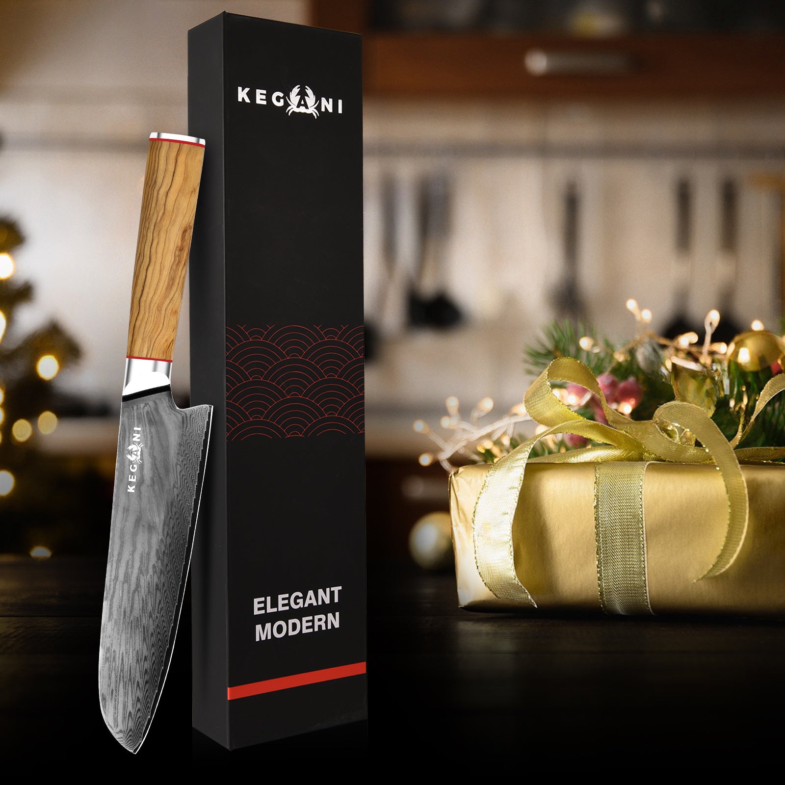 Kegani Kiritsuke Knife - 8 Inch Professional Japanese Chef's Knife, 67 Layers AUS-10 Damascus Steel - D-Shaped Wood Handle