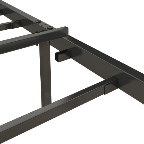 Full Size Bed Frame With Charging Station, Upholstered Headboard, Metal Platform - Light Gray