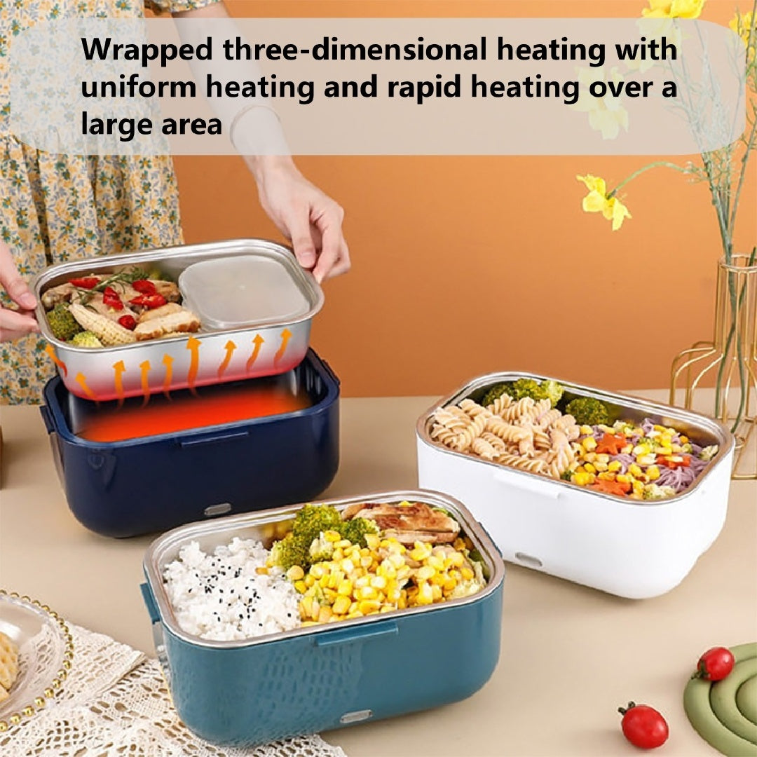 Electric Lunch Box Food Warmer – 2-in-1 110V Home & 12V Car, Stainless-Steel Tray (US)