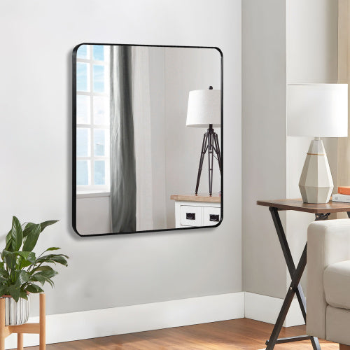 30 in x 30 in Black Metal Framed Square Bathroom Mirror for Wall