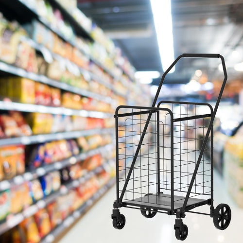CYDD Foldable Shopping Cart with Double Basket, 360° Wheels