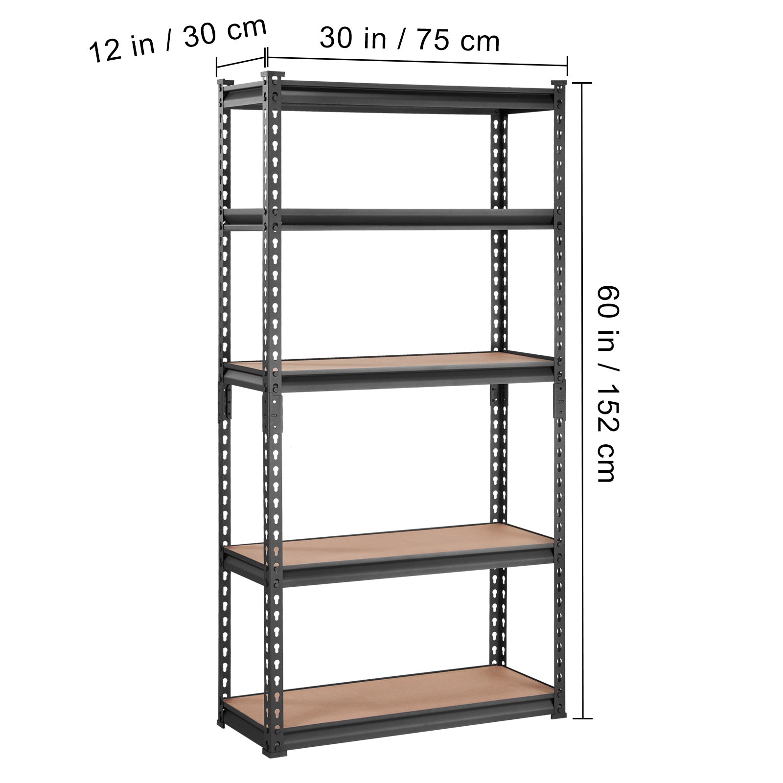 VEVOR 5-Tier Heavy Duty Metal Storage Shelving Unit, 2000 lb Capacity, 30" x 12" x 60", Black