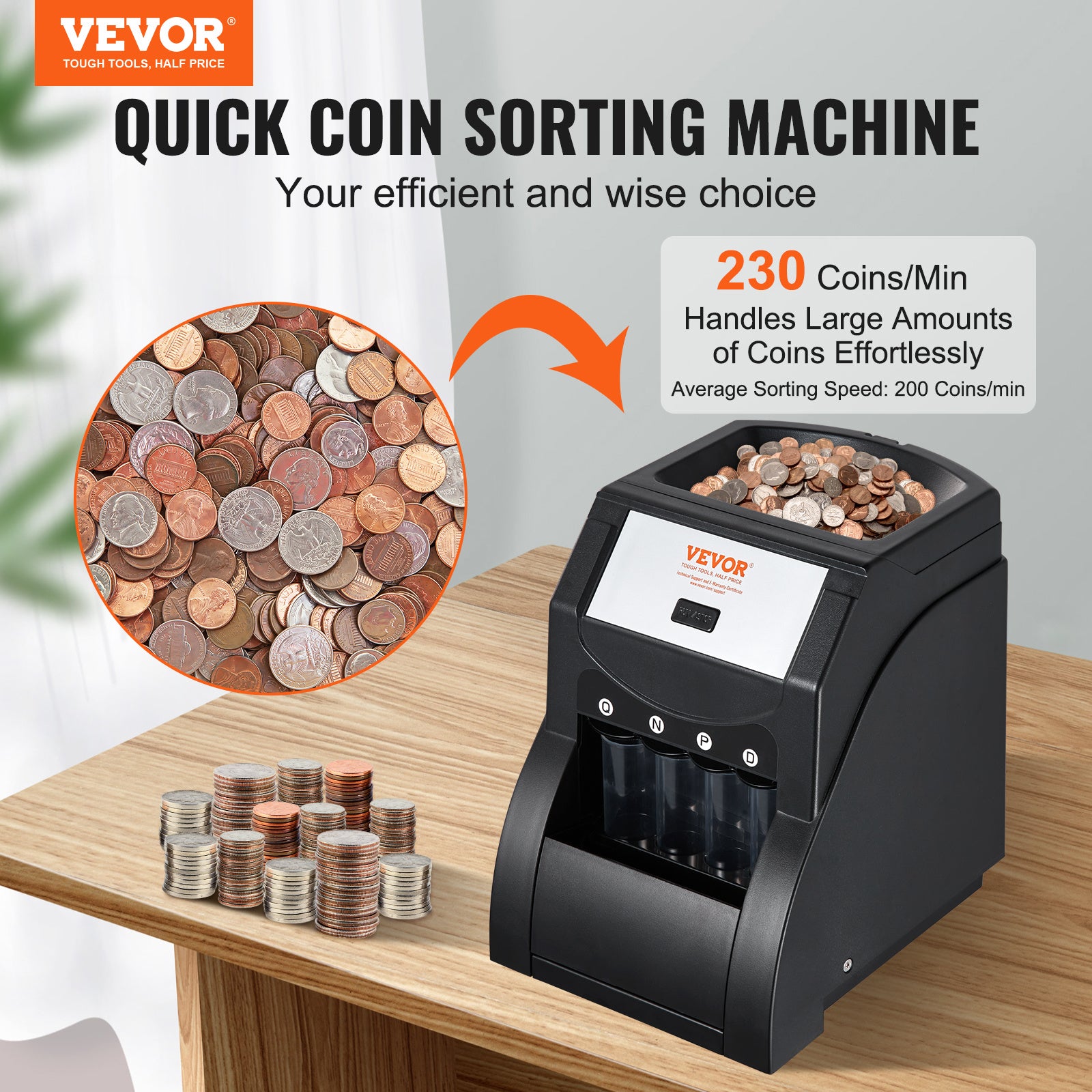 VEVOR USD Coin Sorter, Coin Sorter & Wrapper Machine (SS1350) — Black