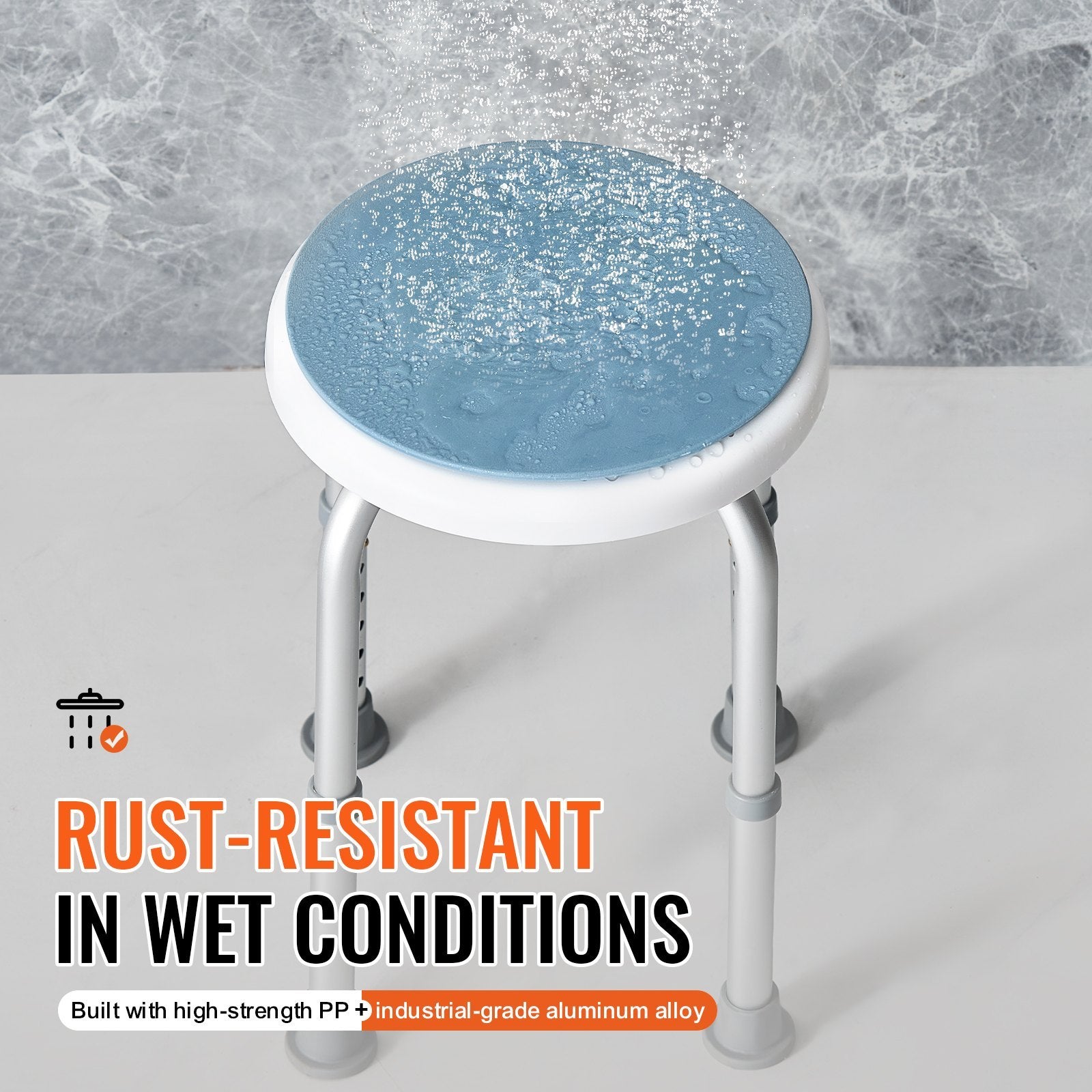 VEVOR Shower Chair For Inside Shower, 360 Degree Swivel Shower Seat, Adjustable Height Shower Stool, Non-Slip Bench Bathtub Seat Stool For Elderly Disabled Adults Handicap, 300 Lbs Capacity