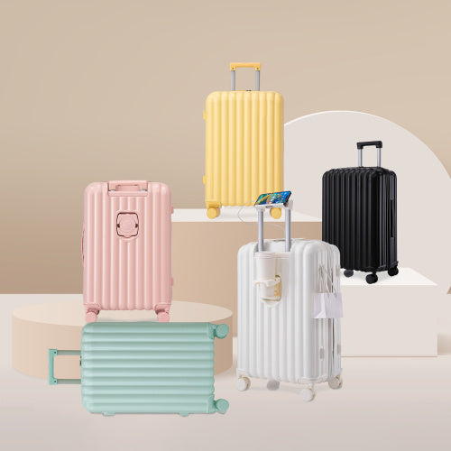 CYDD 3-Piece ABS Spinner Luggage Set (20", 24", 28") with Cup Holder & USB - Wine Red