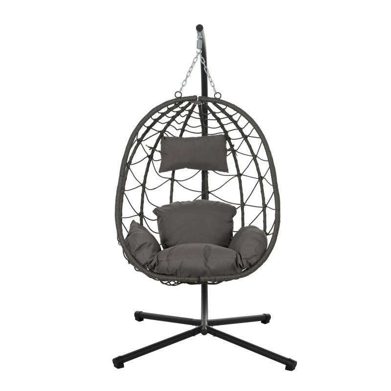 Indoor & Outdoor Hanging Egg Swing Chair with Stand — Patio Wicker Basket Chair (Dark Grey)