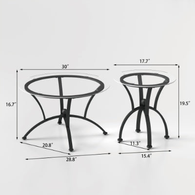 3 Piece Tempered Glass Coffee Table Set Rustic Black - View 8