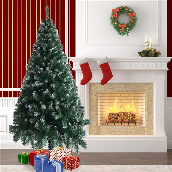6FT Green & White PVC Christmas Tree — 650 Tips, Iron Base