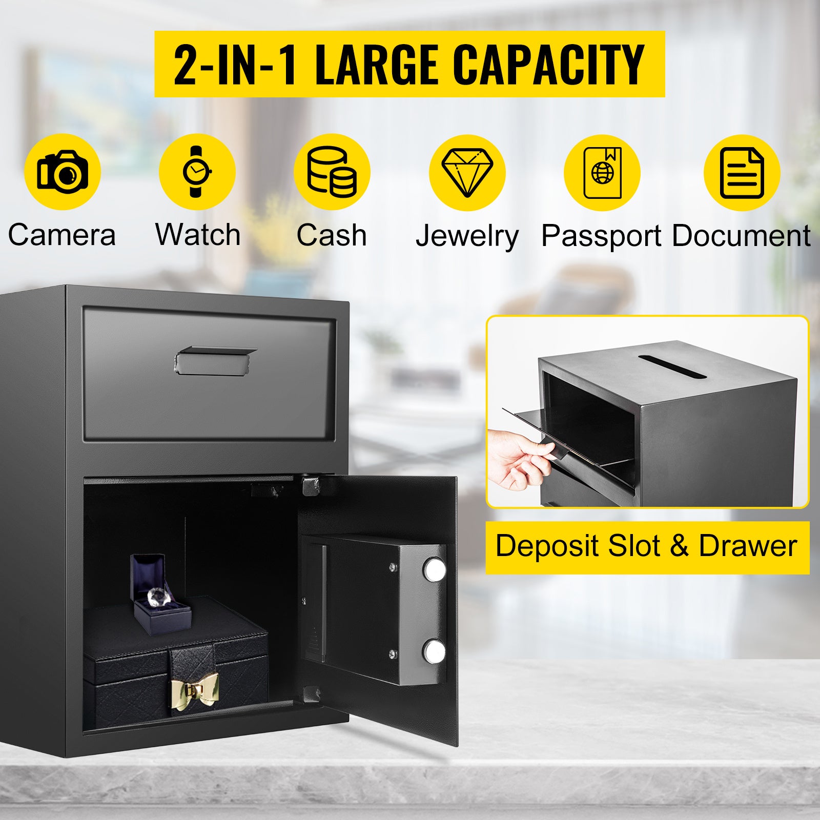 VEVOR 1.7 cu ft Digital Depository Safe — Electronic Code Lock with Deposit Slot & 2 Emergency Keys