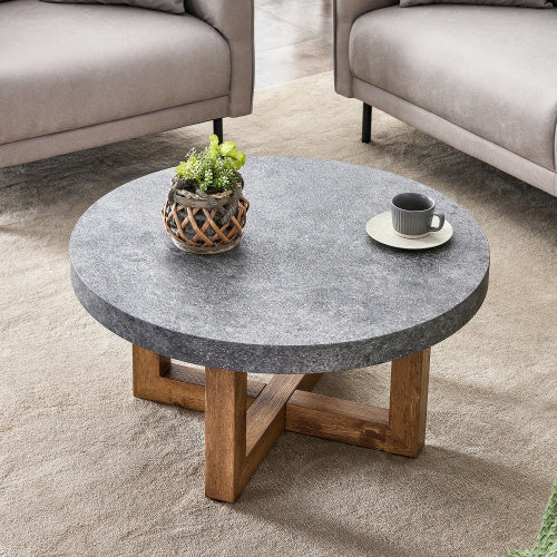 Modern Gray Texture MDF Round Coffee Table - 31.4" Diameter