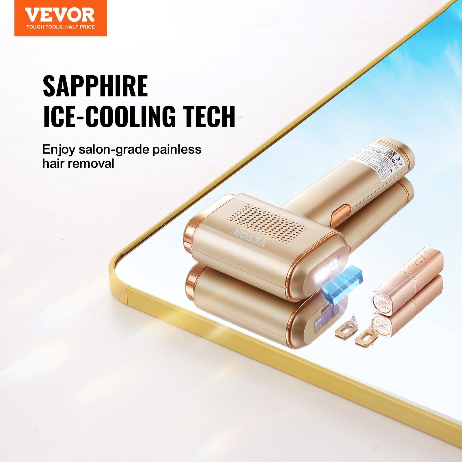 VEVOR IPL Hair Removal, Sapphire Ice Cooling — Painless At-Home Permanent Hair Removal