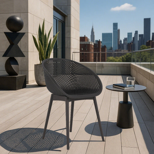 2-Pack Modern Lounge Chairs — Indoor/Outdoor All-Weather PP (Warm Grey)