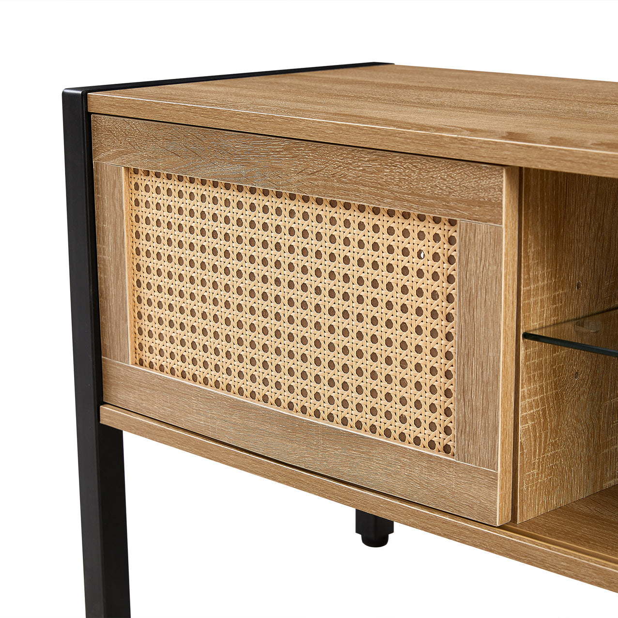 Rattan TV Cabinet Double Sliding Doors TV Console TV Stand For Living Room