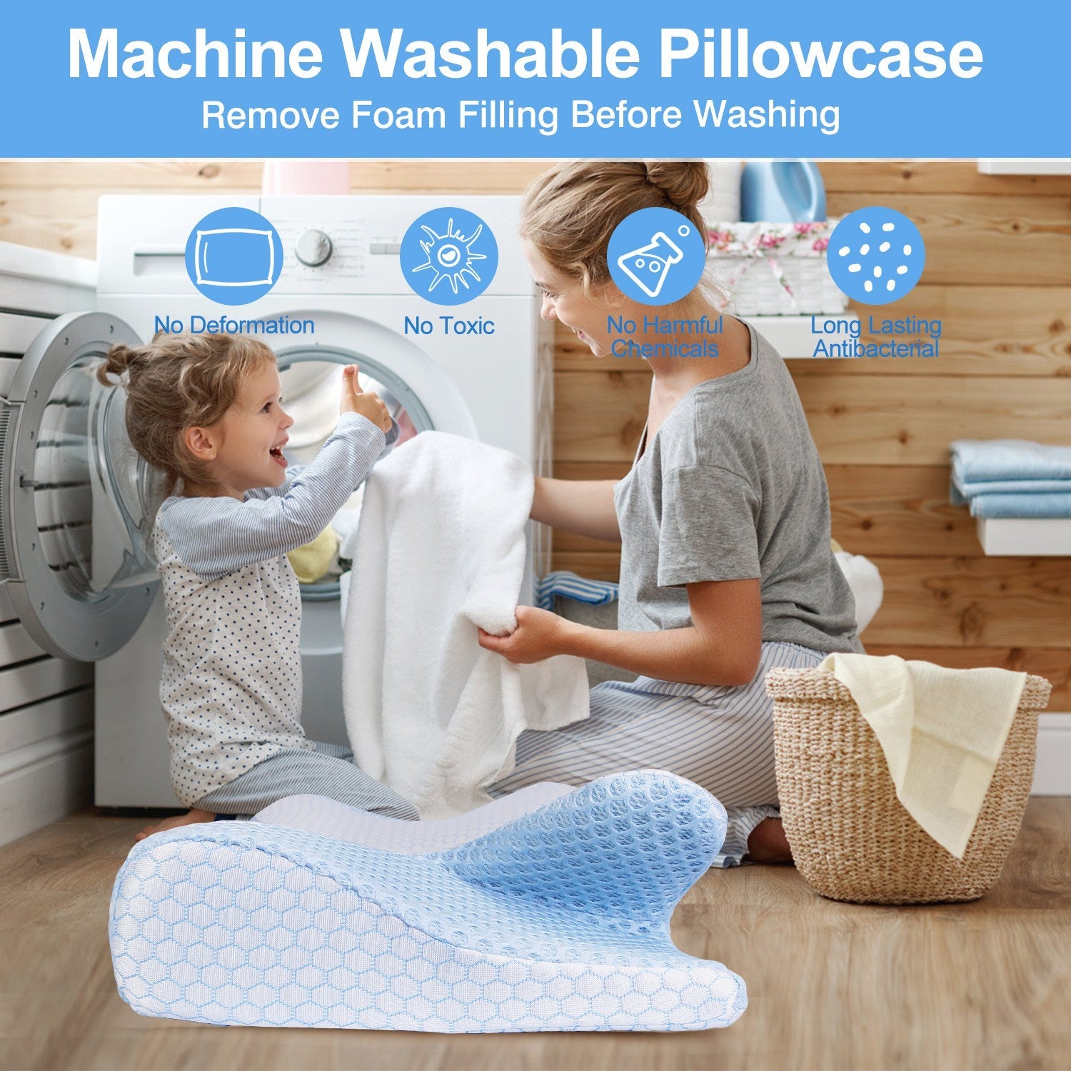 2Pcs Memory Foam Pillow Neck Support Pillow For Pain Relief Sleeping Ergonomic Contour Orthopedic Support Side Back Stomach Sleeper