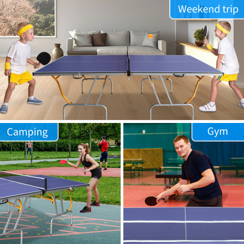 8ft Mid-Size Table Tennis Table Foldable & Portable Ping Pong Table Set For Indoor Games With Net, 2 Table Tennis Paddles And 3 Balls