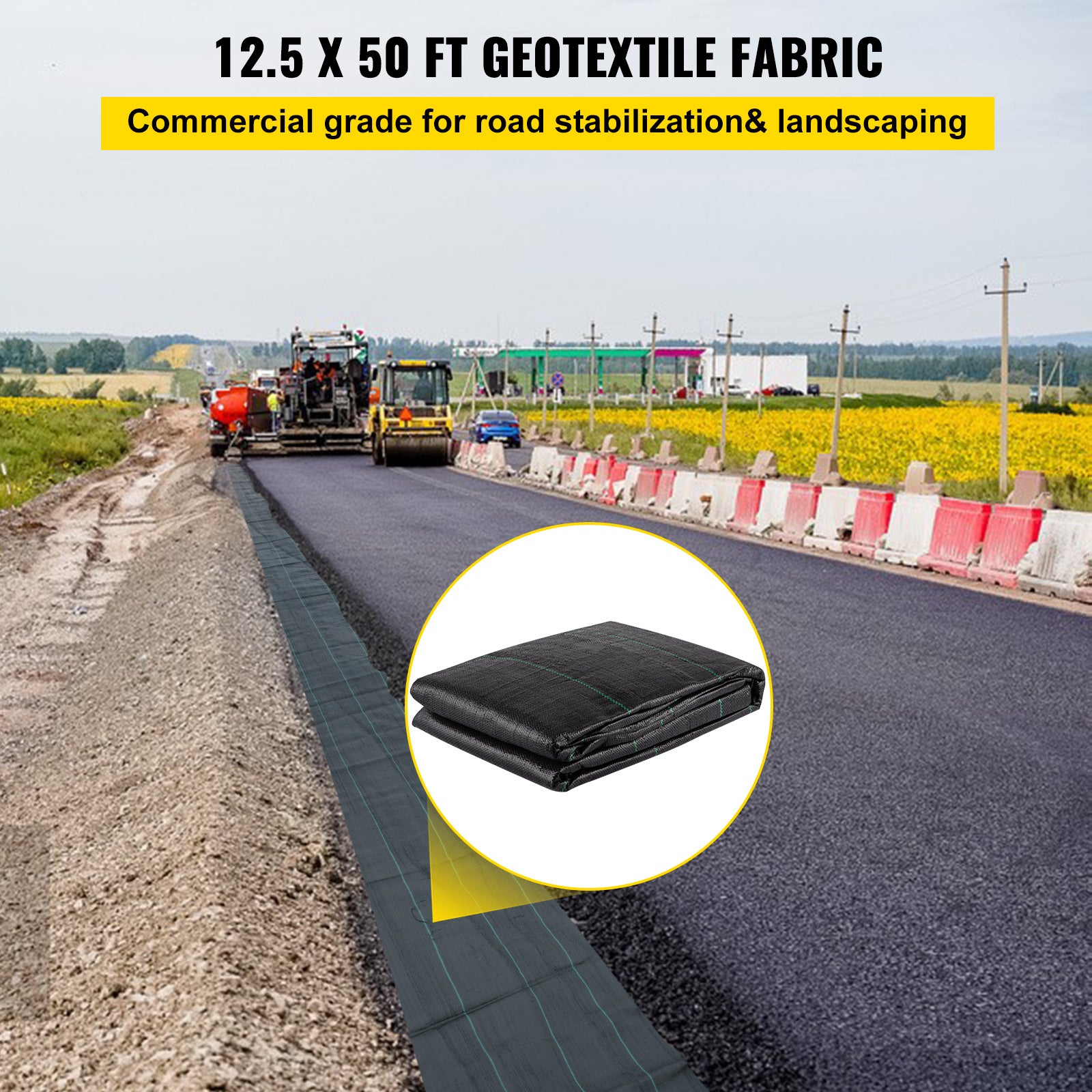 VEVOR Geotextile Fabric, 12.5 x 50 ft, 3.5oz Woven PP — Heavy Duty Driveway & Landscaping, Black