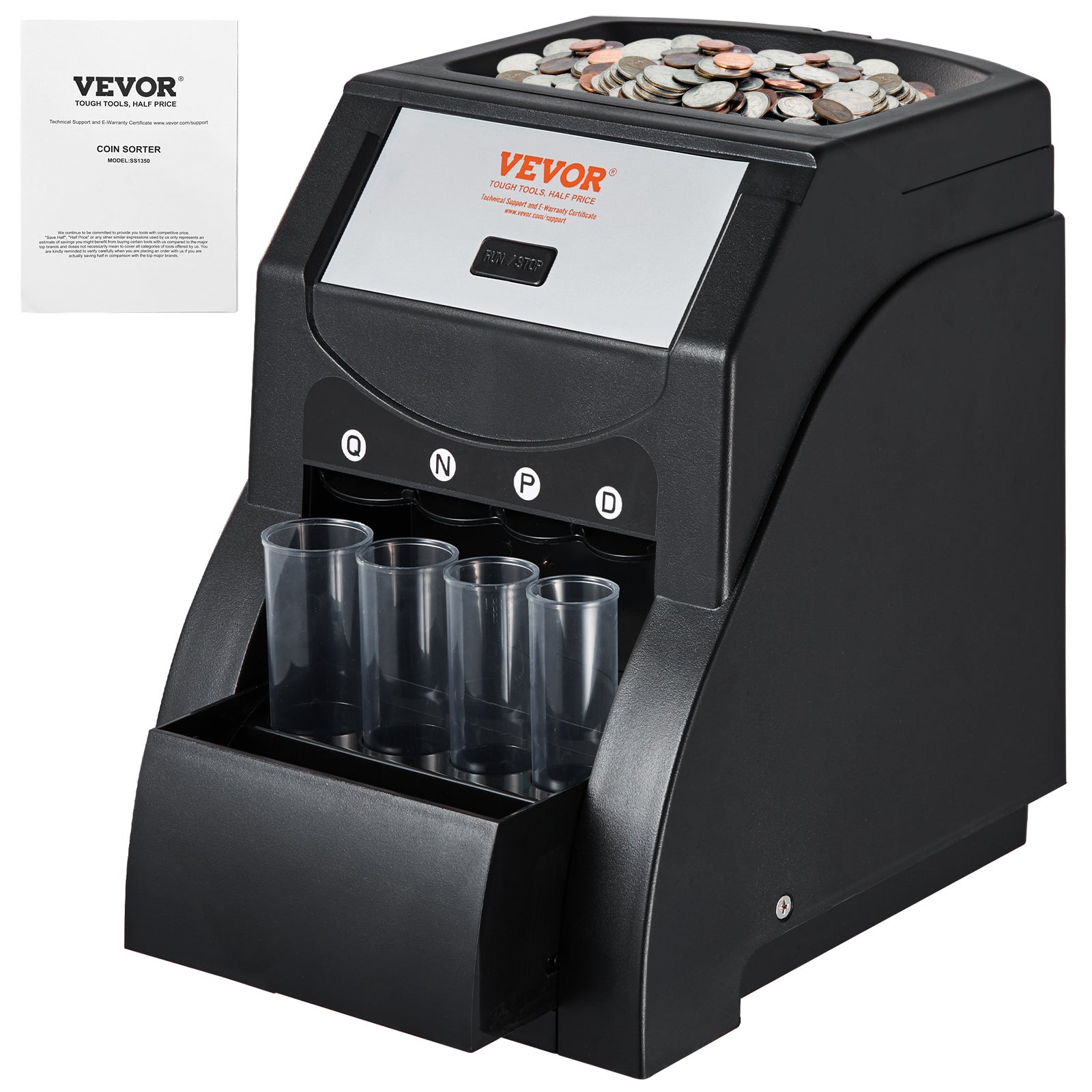 VEVOR USD Coin Sorter, Coin Sorter & Wrapper Machine (SS1350) — Black