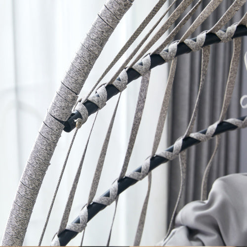 GR Heavy-Duty Iron Hanging Wicker Egg Chair — Single-Person Indoor/Outdoor Swing (Light Gray)