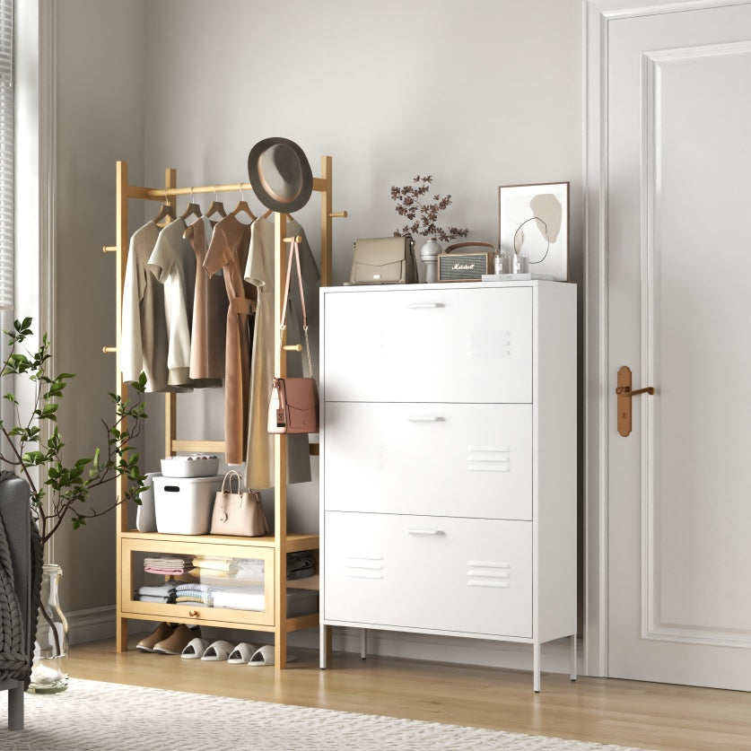 Coocosh Modern Storage Unit with Three Drawers, Lightweight Design, White Finish, Ideal for Organizing, Perfect for Small Spaces, 36 inches high, Contemporary Style.