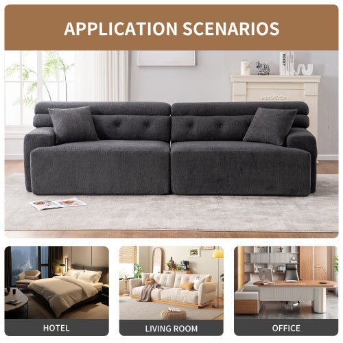 LY-029 Gray Compression 4-Seater Sofa — Chenille, Full Sponge, 2 Pillows