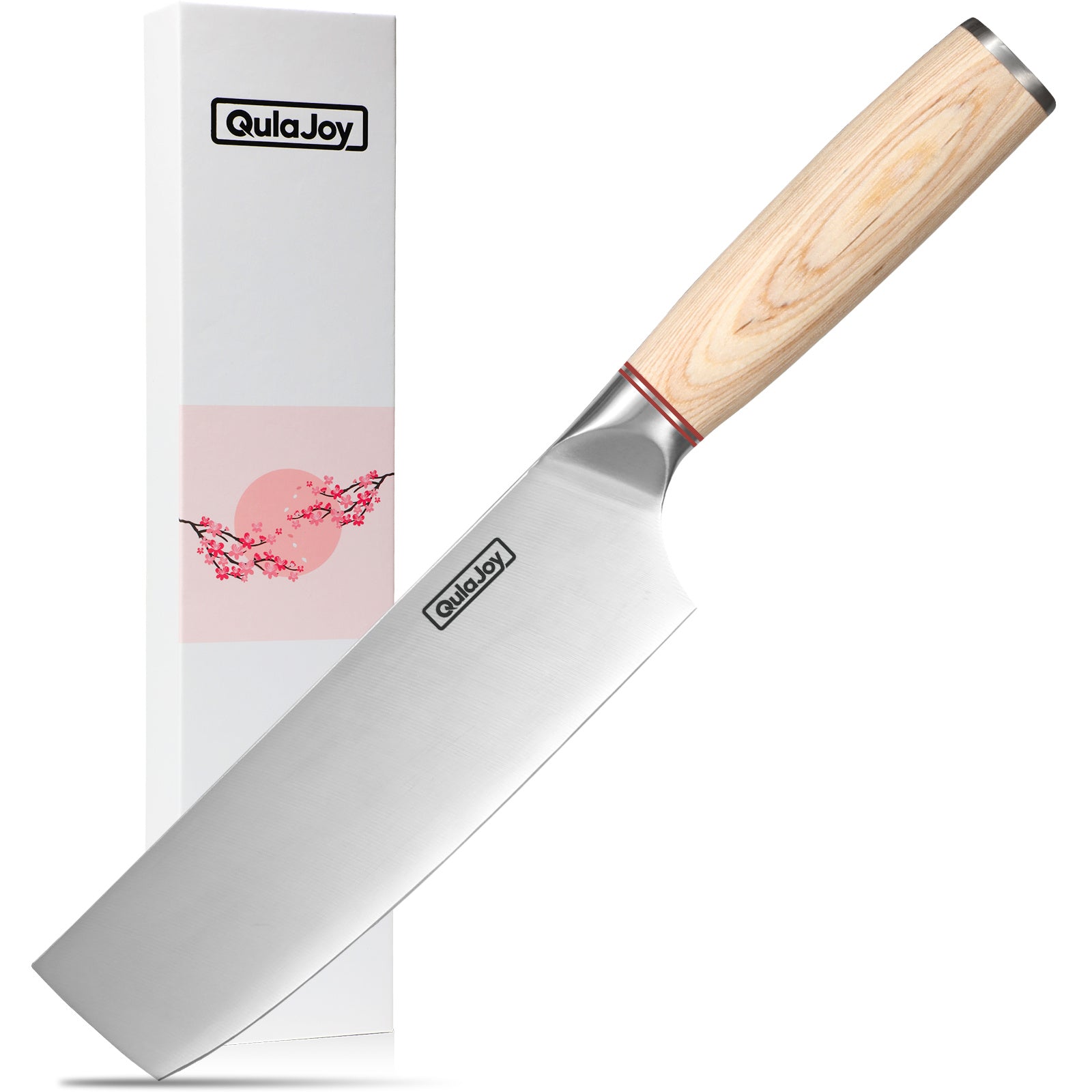 Qulajoy Vegetable Cleaver - Japanese Cleaver Chopping Knife High Carbon Stainless Steel with Wooden Handle (6.5")