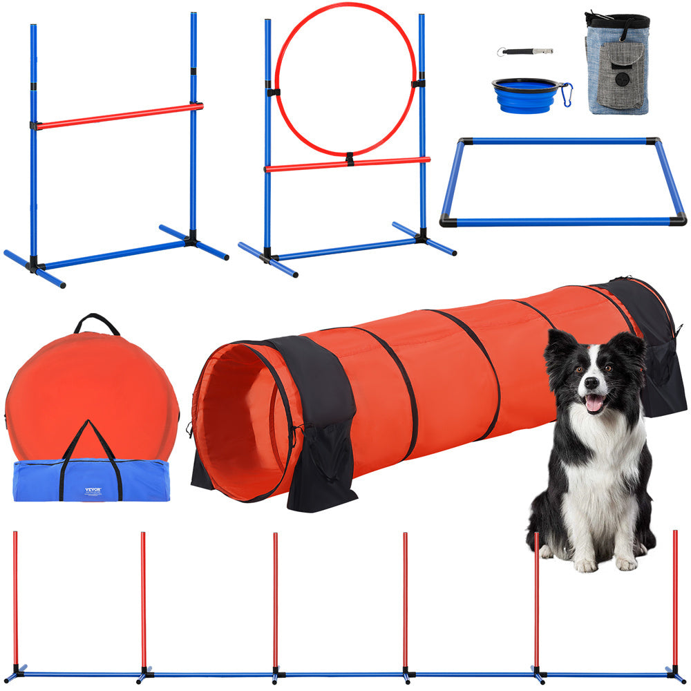 VEVOR Dog Agility Training Equipment — 5‑Piece Set with Extended Tunnel
