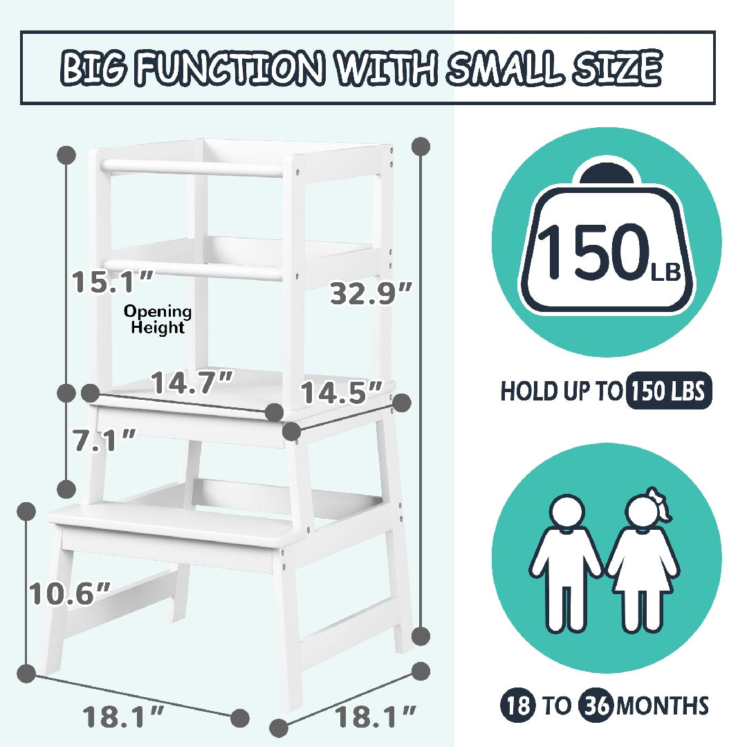 Only Supports Self Pickup - Toddler Step Stool, Wooden Children's Montessori Learning Standing Tower with Safety Rails, Anti-Tipping Structure