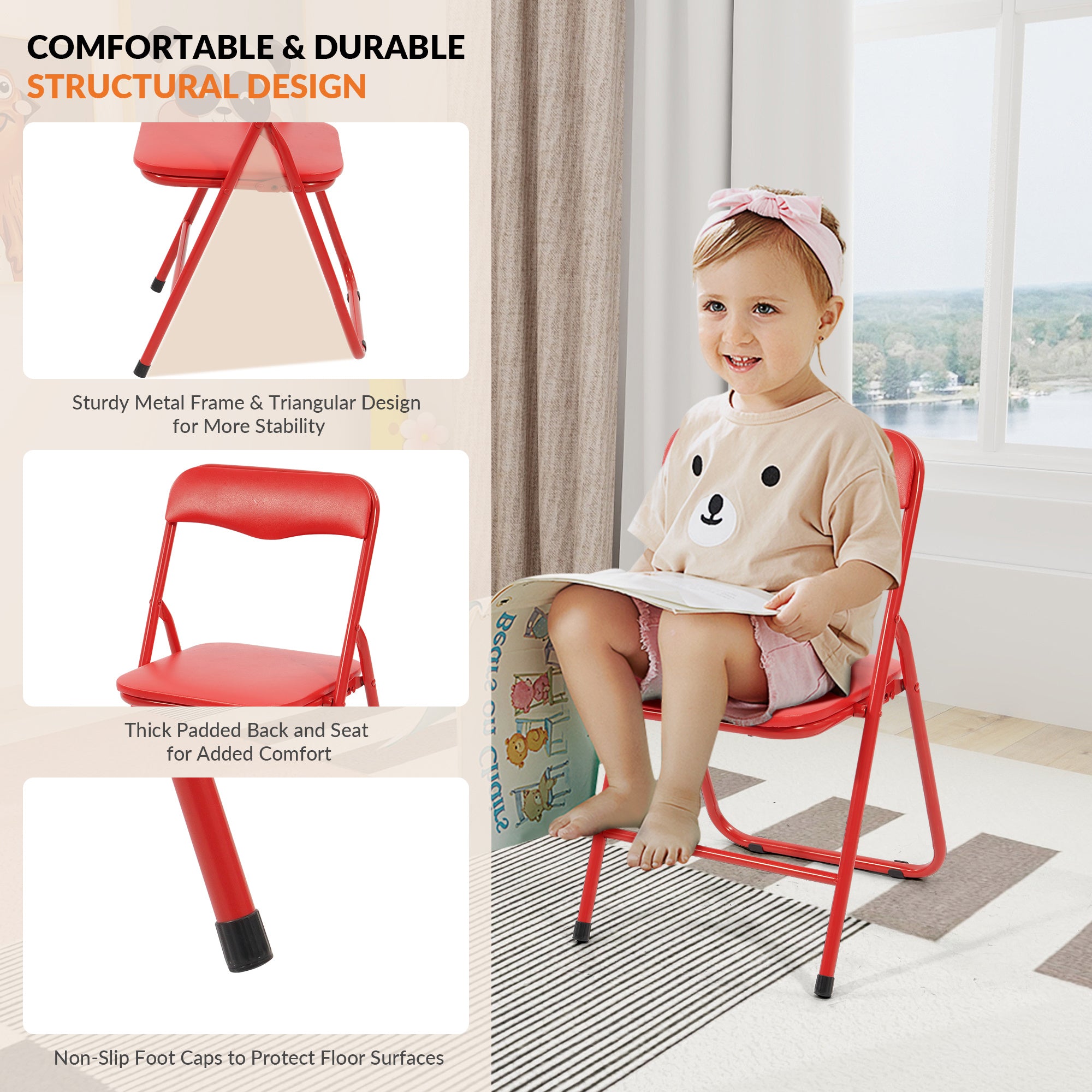 yuting Pack of 2 Kids Folding Chairs — Foam Padded Steel Frame (Green & Red)