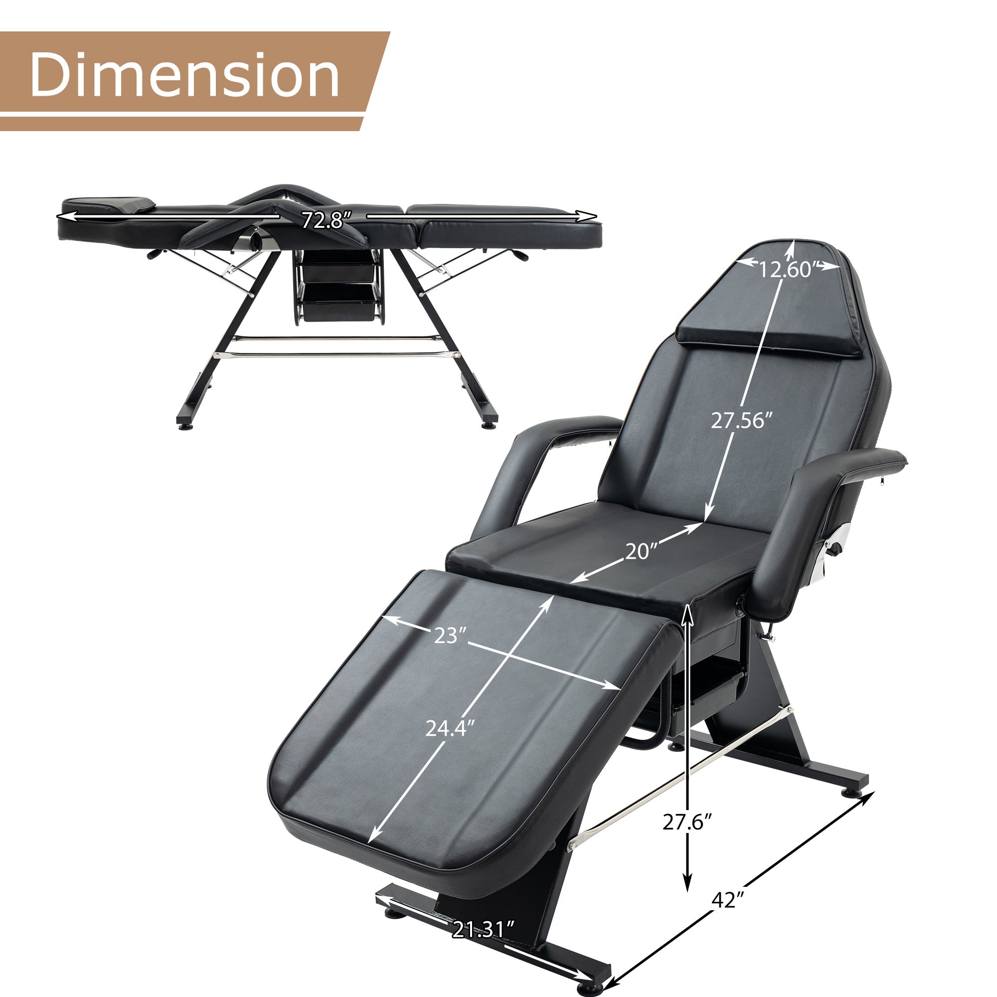 Hydraulic 3-Section Massage & Tattoo Chair with Stool and Two Trays