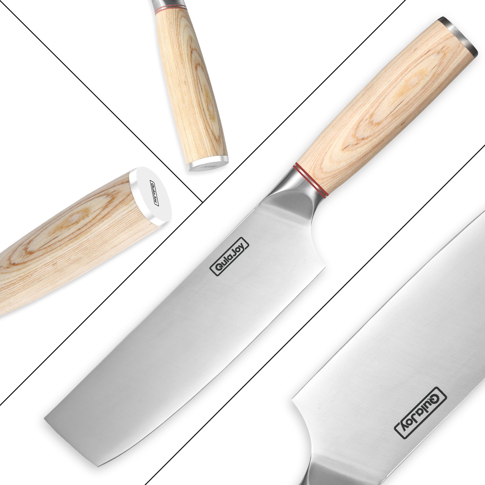 Qulajoy Vegetable Cleaver - Japanese Cleaver Chopping Knife High Carbon Stainless Steel with Wooden Handle (6.5")