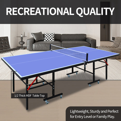 CYDD 8ft Mid-Size Foldable Table Tennis Table Set – Indoor Ping Pong Table with Net, 2 Paddles & 3 Balls