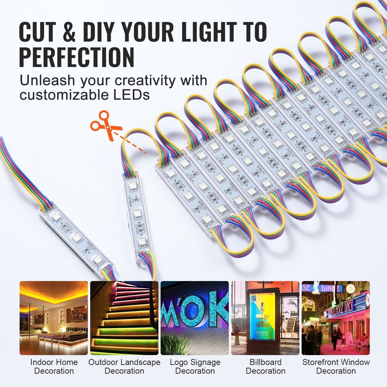 VEVOR 200PCS LED Storefront Lights, 103 Ft, RGB, IP68
