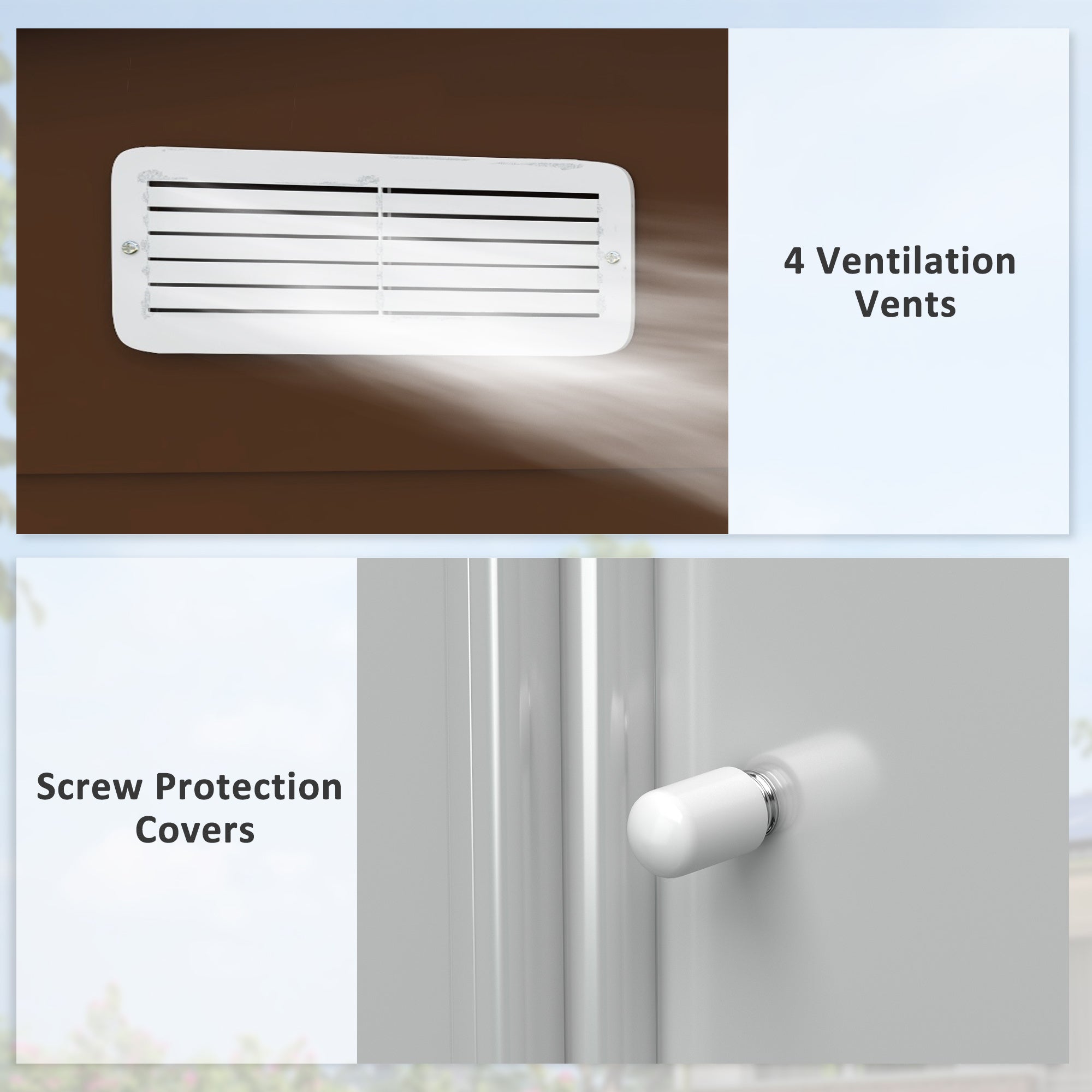 Coocosh Ventilation System with 4 Ventilation Vents made from durable PE Netting in a sleek white finish, dimensions suited for optimal airflow, showcased in a close-up perspective with screw protection covers for enhanced safety.