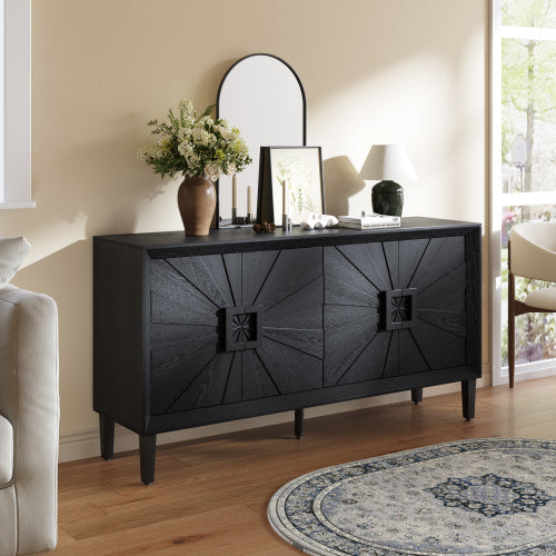 60 Premium Rustic Farmhouse Credenza Sunburst Door - View 8