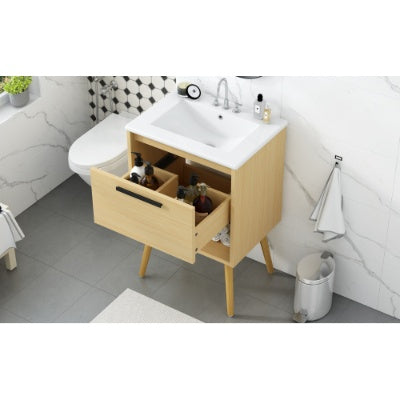 24" Bathroom Vanity With Sink Combo, Multi-functional Cabinet w/ Drawer - Natural