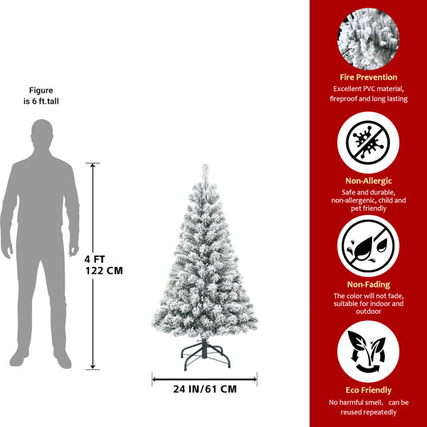 Artificial 4ft Flocked Christmas Tree with 233 PVC Branch Tips — Foldable Base, Round Head