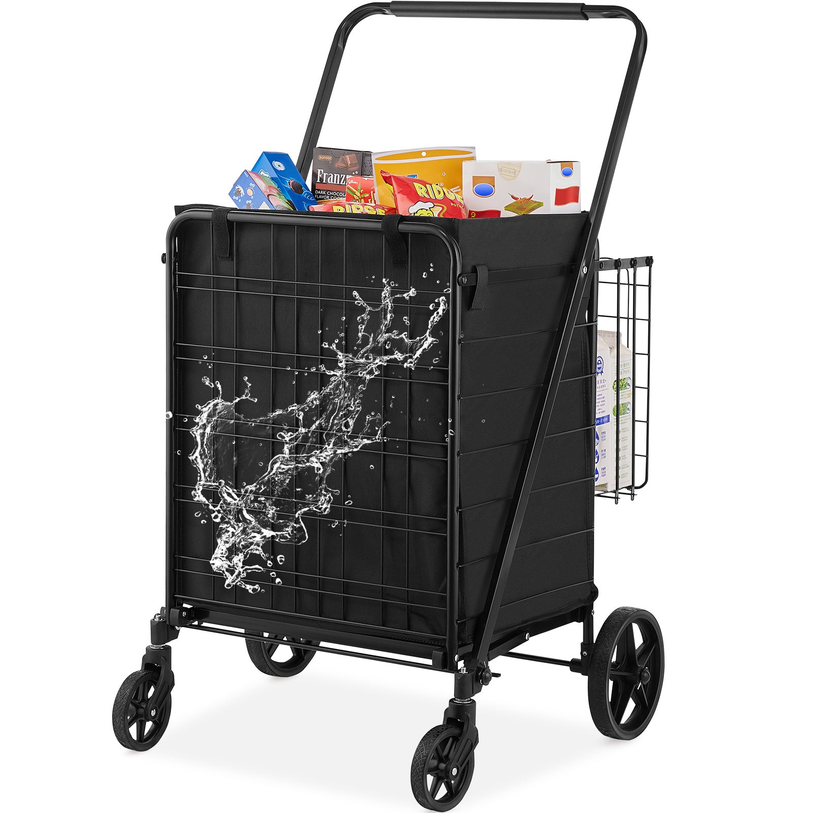 VEVOR Folding Shopping Cart With Removable Waterproof Liner, 330LBS Large Capacity Jumbo Grocery Cart