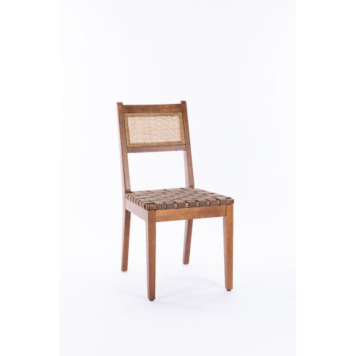 Rattan Leather Woven Strips Kitchen Dining Chair — Set of 2 (18")