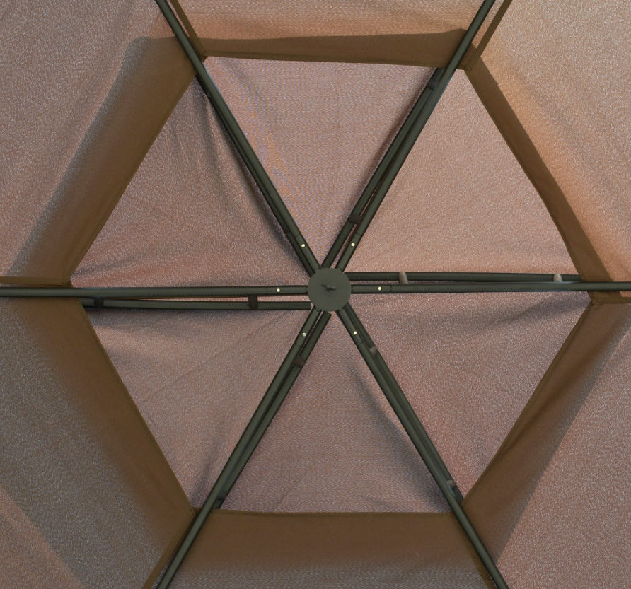 Coocosh brown steel gazebo ideal for outdoor gatherings, featuring a sturdy double-tier roof and mesh sidewalls, great for your backyard parties.