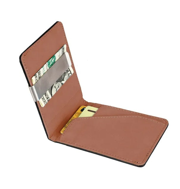 Unisex PU Leather Wallet RFID Blocking Slim Bifold Credit Card Holder With Money Clip