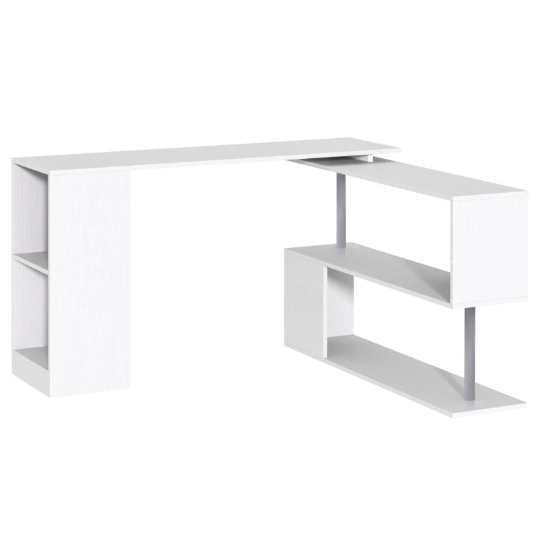 L-Shaped Desk 55 360 Rotating White Corner Computer Workstation With Storage
