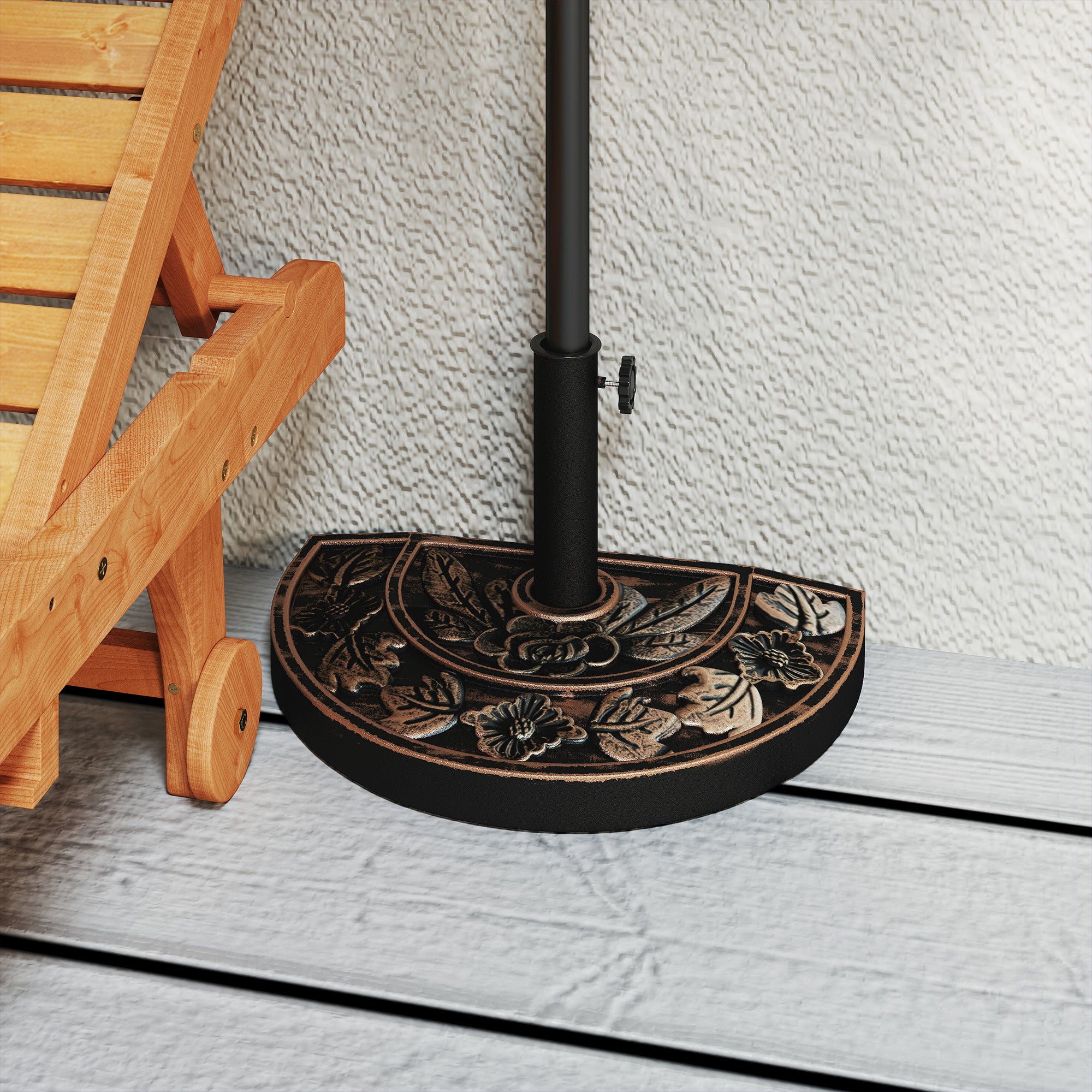 20lbs Half Round Patio Umbrella Base Outdoor Decorative Resin Parasol Stand Holder For 1.5, 1.9 Pole, Lawn, Deck, Garden Use, Bronze