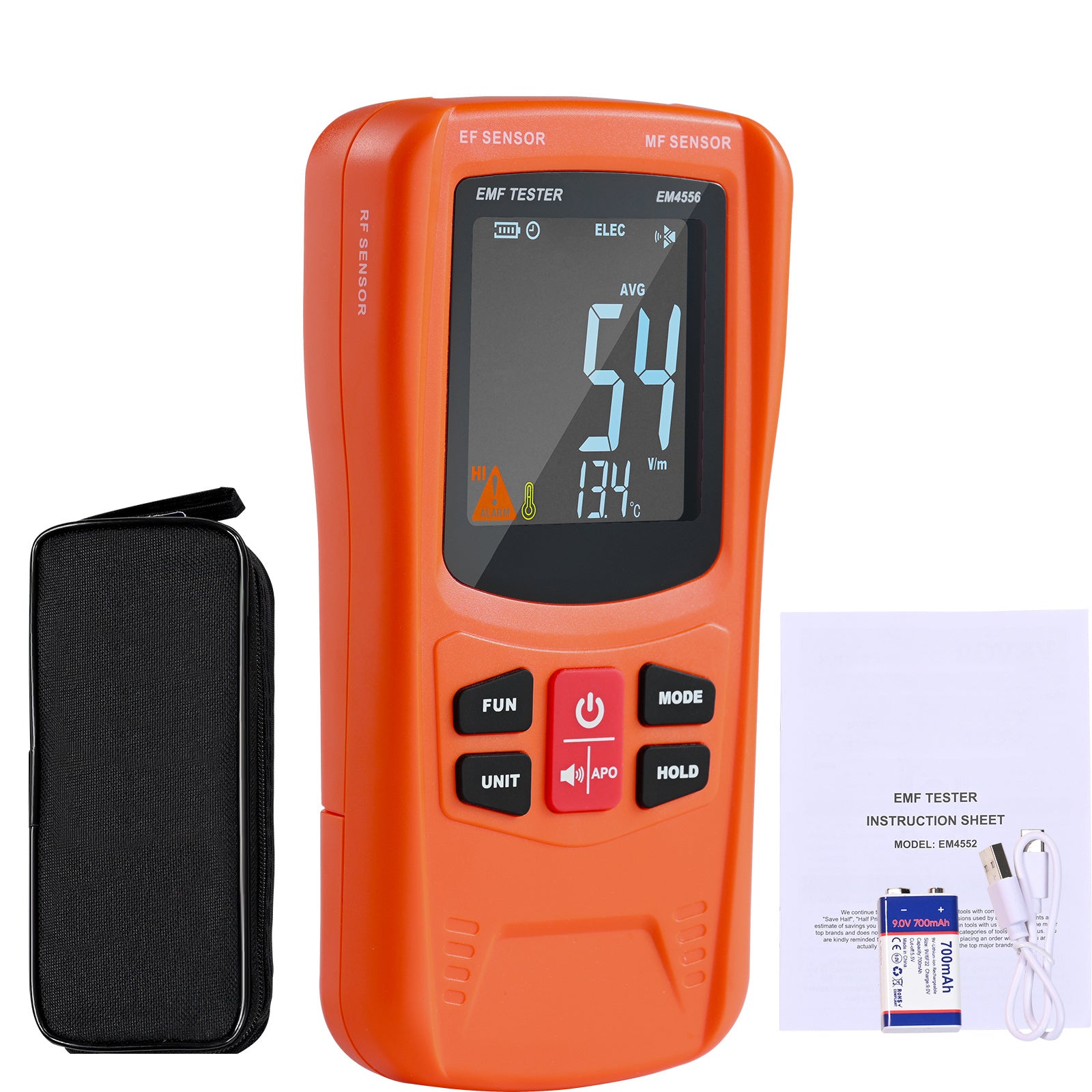 VEVOR 3-in-1 EMF Meter, 5Hz-6GHz — Handheld Rechargeable EF/MF/RF Detector