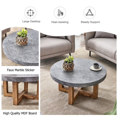 Modern Gray Texture MDF Round Coffee Table - 31.4" Diameter
