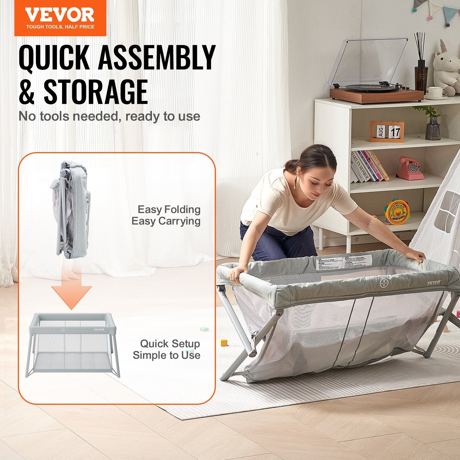 VEVOR Baby Travel Crib And Play Yard Folding Baby Playpen With Soft Mattress Pad