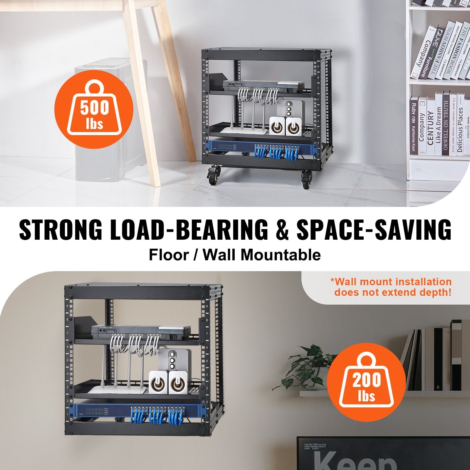 VEVOR 9U 4-Post Open Frame Server Rack Network Enclosure - Adjustable Depth